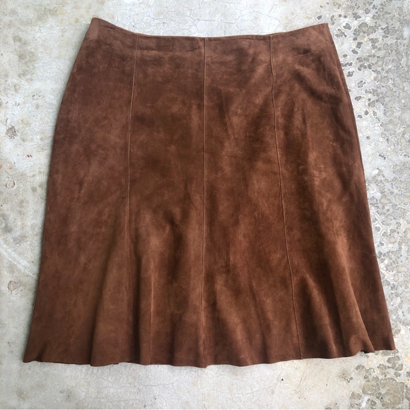Eileen Fisher brown suede skirt brown lamb leather a lone flare knee length XL - Picture 5 of 5